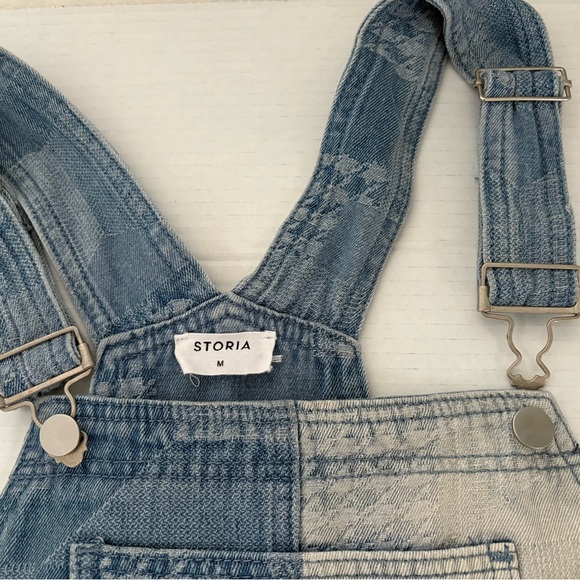 Denim patchwork skirt jean overall dress pockets adjustable straps size medium - Picture 8 of 9